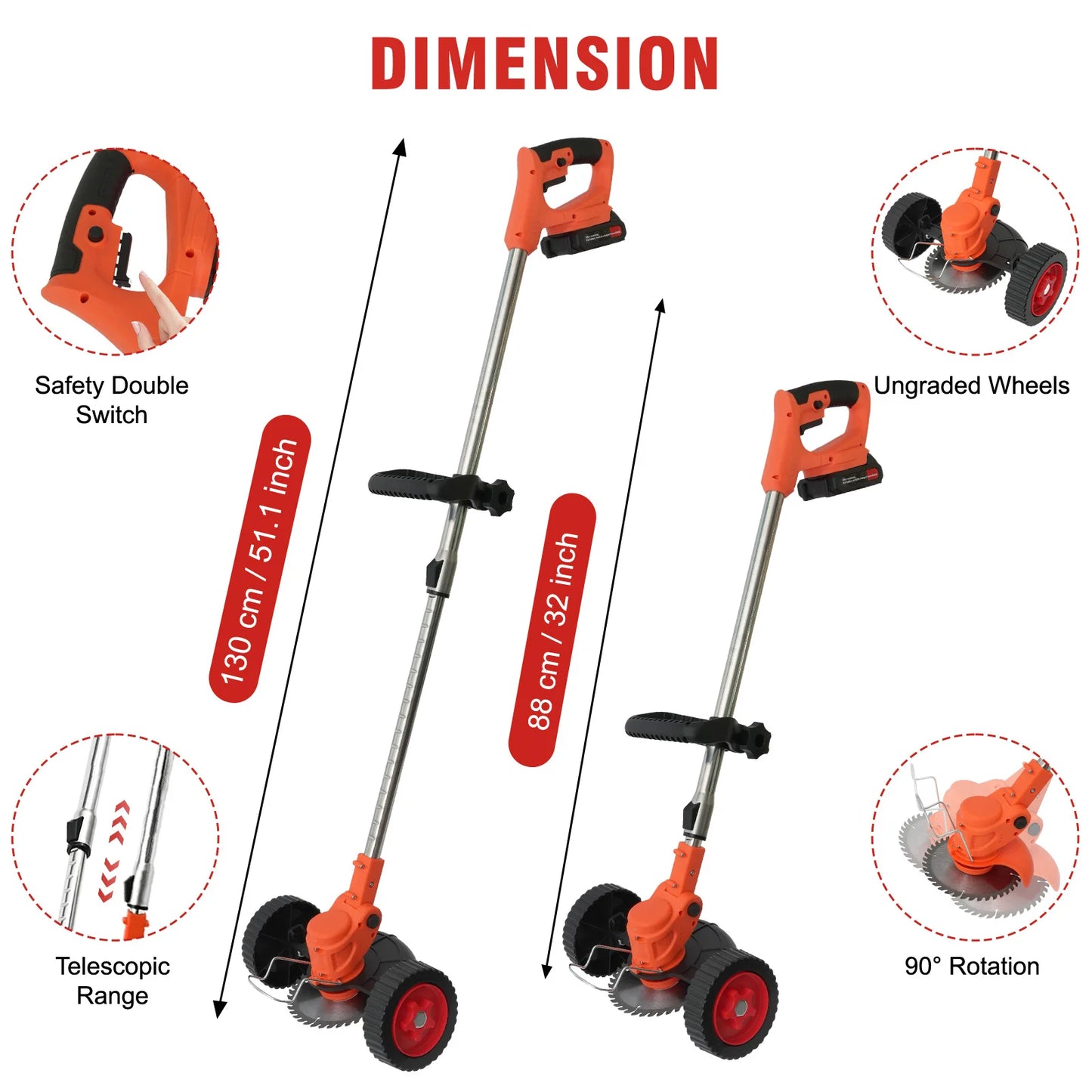 21V Electric Lawn Mower Cordless Grass Trimmer Garden Strimmers 3-in-1 Fodable 2x2.0Ah Batteries Power Tool for Lawn Garden Yard
