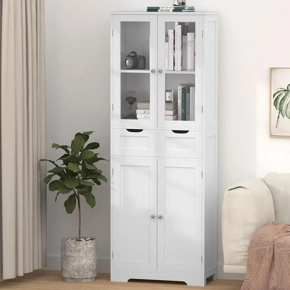 67" Tall Bathroom Storage Cabinet, reestanding Bathroom Cabinet with Glass Doand Shelves, Large Bathroom Cabinet with 2 Ders or