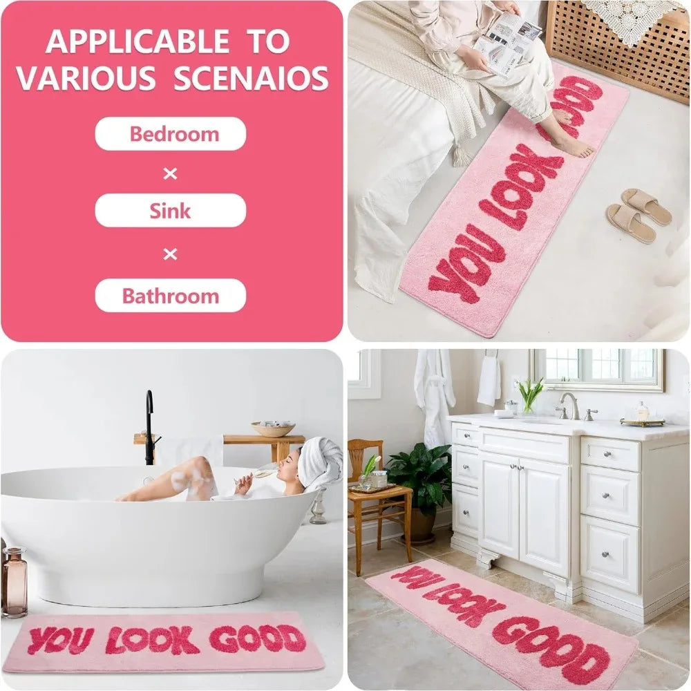 You Look Good Pink Carpet Bathroom Floor Mat Long Carpet Pink Bedroom Carpet Carpet for Live Room Bedside Rug Home Decoration