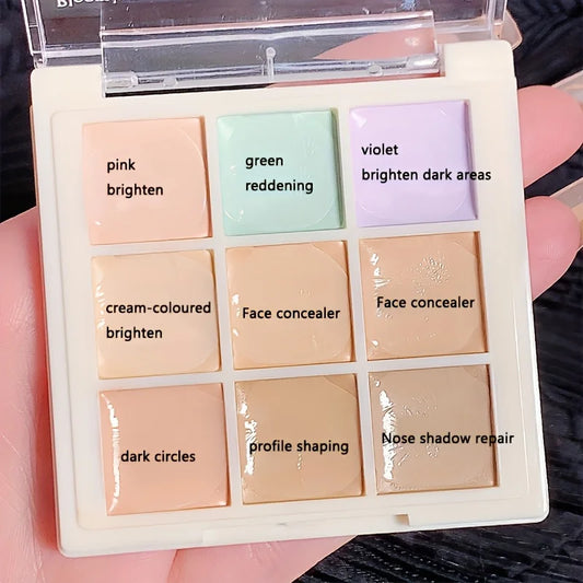 9-color concealer palette, waterproof and sweatproof concealer for blemishes, acne, dark circles, and tears; color-correcting co