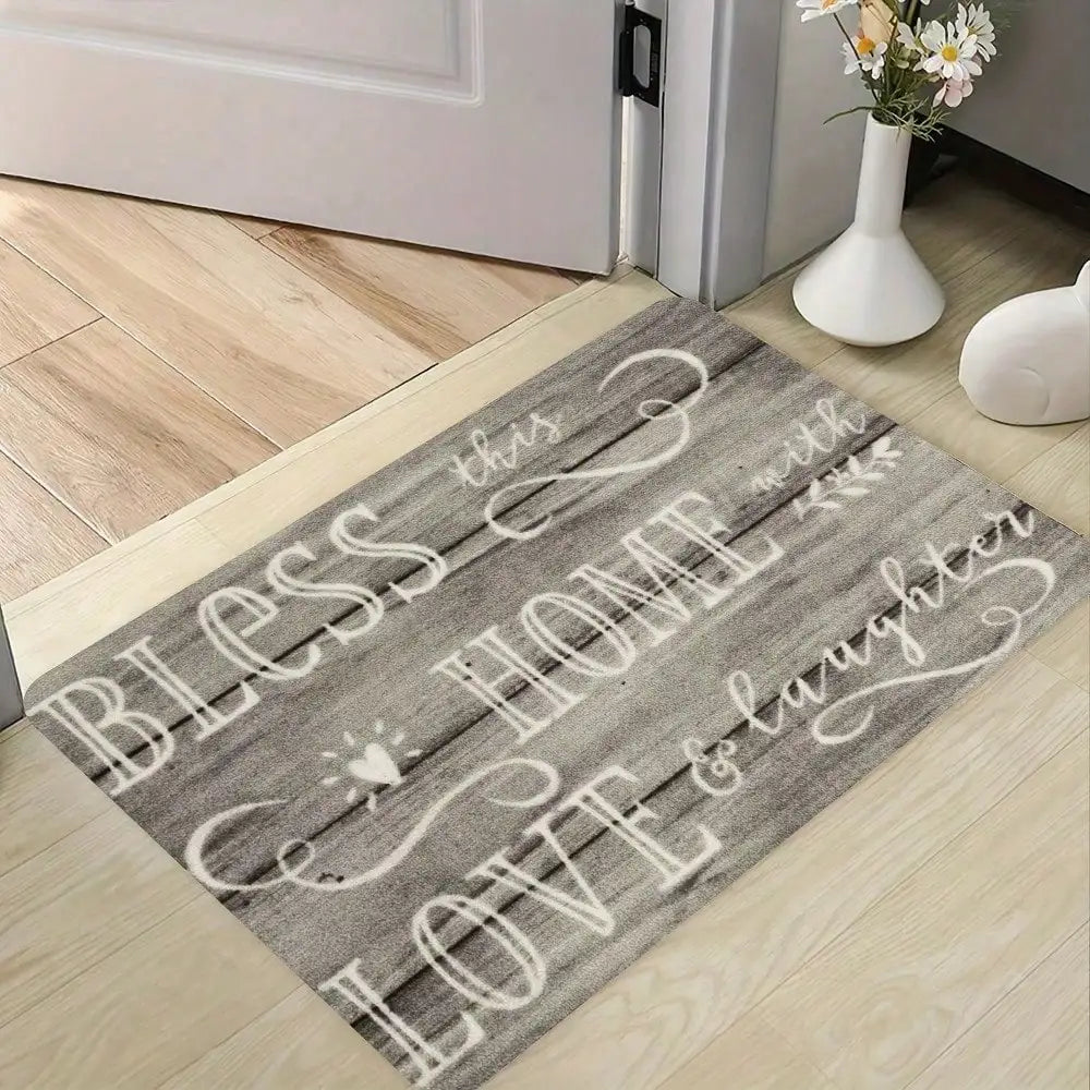 1pc Farmhouse Doormat Bless This Home Welcome Mat Non-Slip Absorbent Bathroom Rug Rustic Wood Print Inspirational Quote Mat
