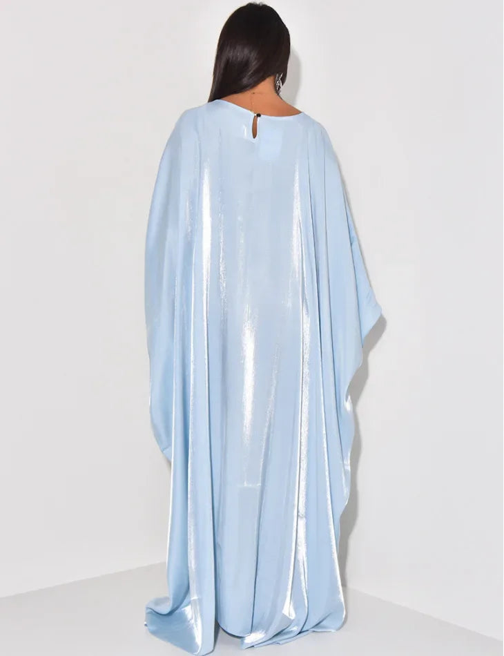 BWQ Women Loose O-neck Full Batwing Sleeve Long Maxi Dress Summer Satin Vintage Africa Streetwear Vestido Evening Dresses