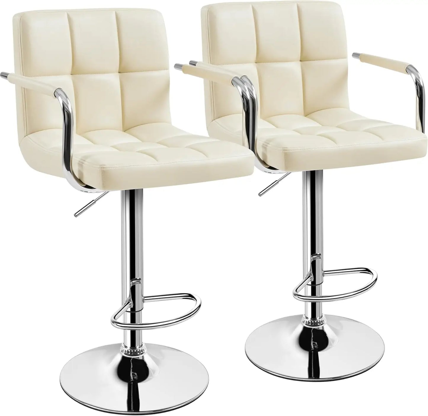 Bar Stools Set of 2, PU Leather Adjustable Swivel Barstools, Hydraulic Kitchen Counter Height Bar Chairs with Armrest and Bac