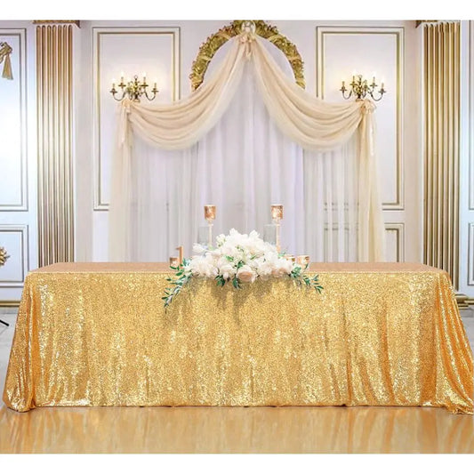 Gold Sequin Tablecloth Seamless 90x132inch Rectangle Sequence Table Overlays Birthday Cake Party Christmas Decorations Vintage W