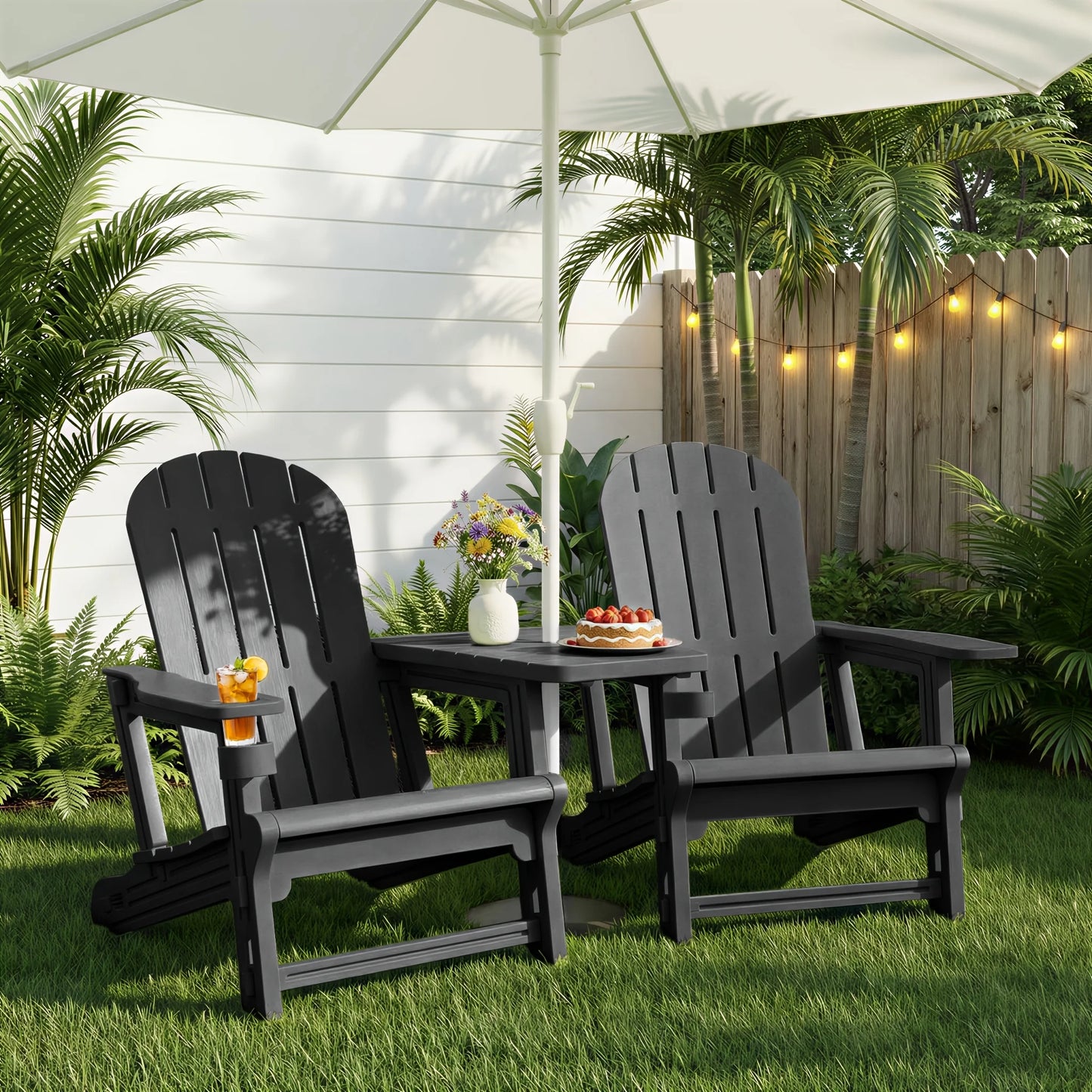 Outdoor Chair Set of 2 All-Weather Patio Furniture Table and Footrest Wood  Holder for Patio Poolside Garden
