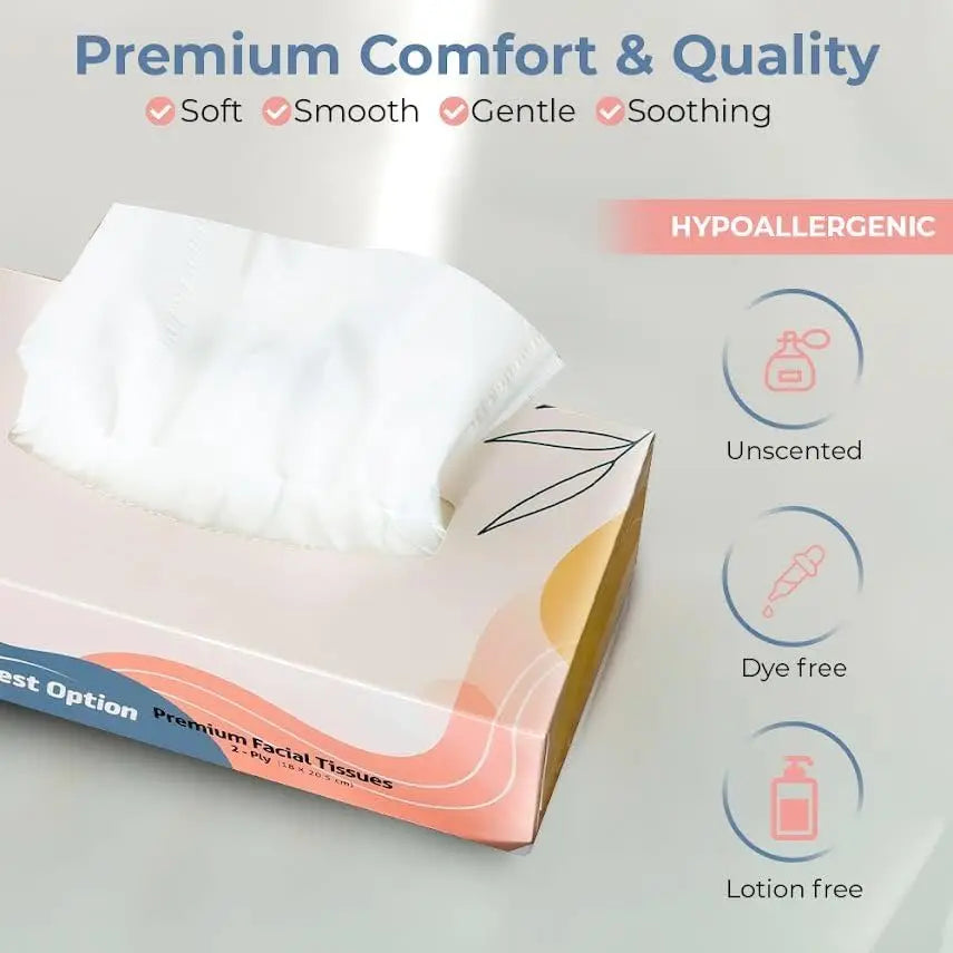 Soft 2-Ply Facial Tissue, White, 230-Count Box for Bathroom, Office, School, Bulk Pack of 12