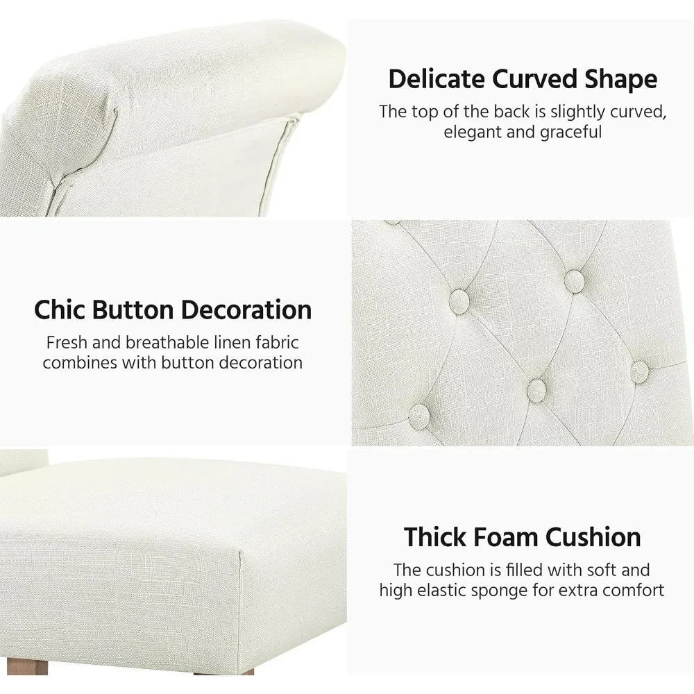 Dining Chair Set, 6 Upholstered Fabric Chairs, Button-up Tufted High Backs, Solid Wood Legs, Modern Style, Beige