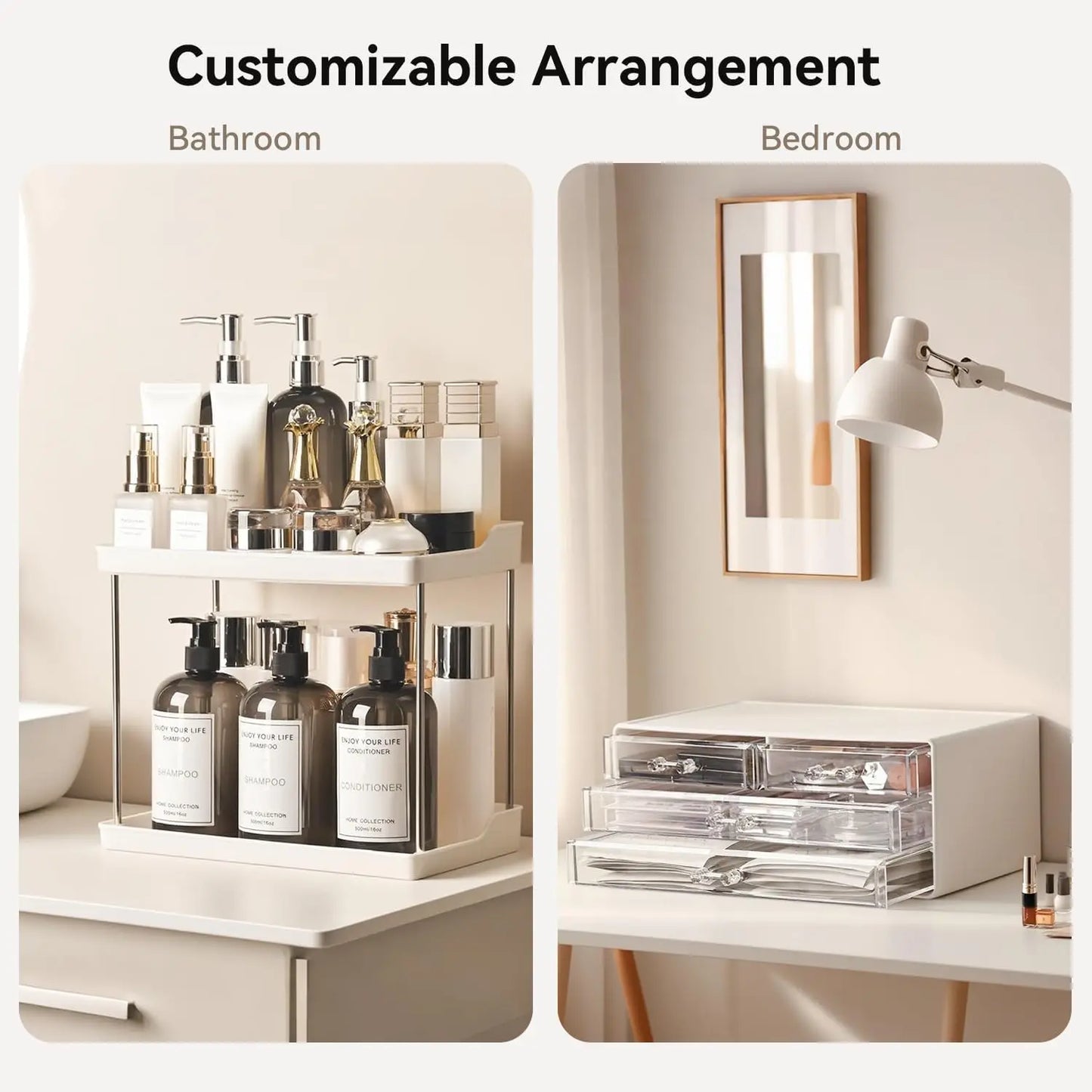 Bathroom Organizers and Storage, 5-Tier 4-Drawer Makeup Organizer Countertop, Large Vanity Organizer for Cosmetics, Skincare &