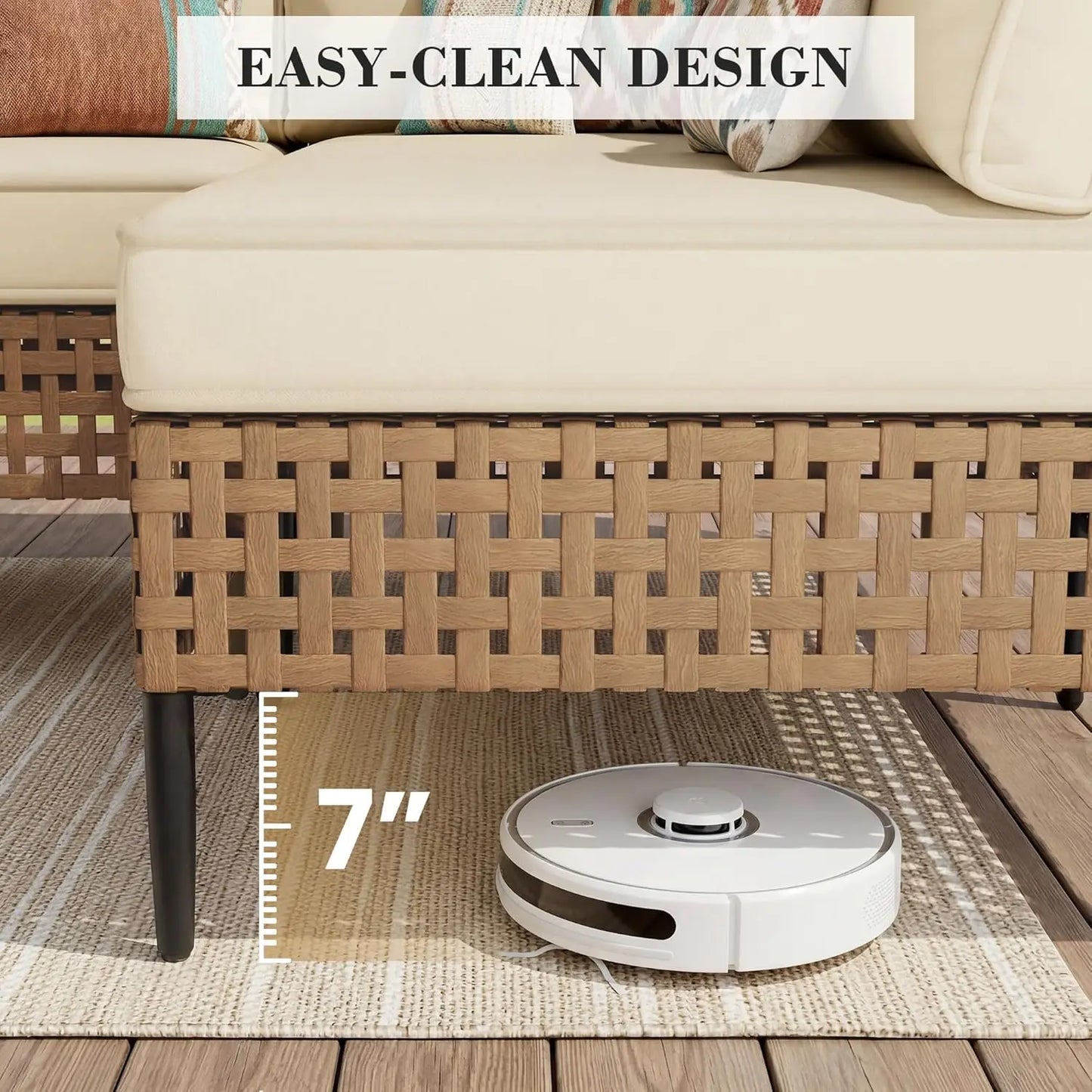 Wicker Patio Furniture Set, 7-Piece Modular Outdoor Furniture Set, High-Leg Design Sectional Patio Sofa with Glass, Customized