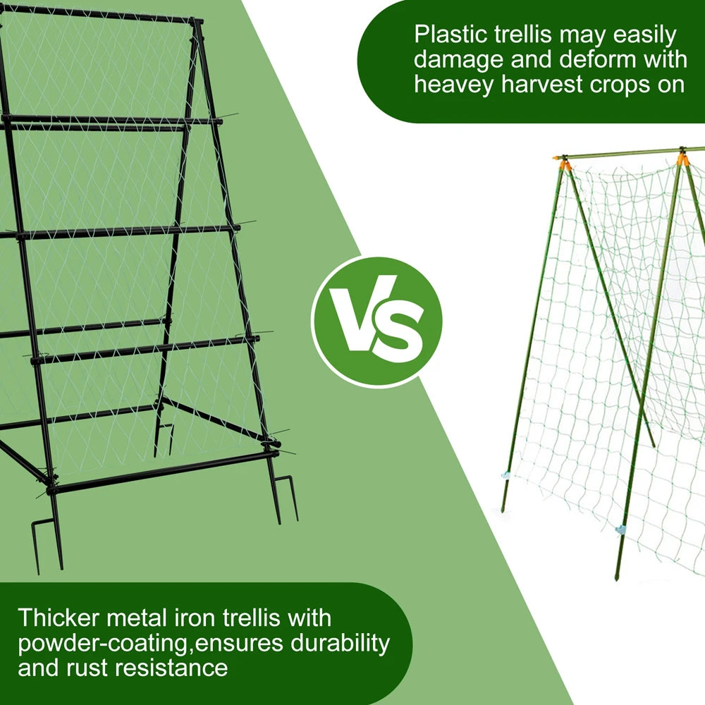 A-Shaped Metal Garden Trellis Climbing Plants Arch Outdoor Vine Plants Support with Netting