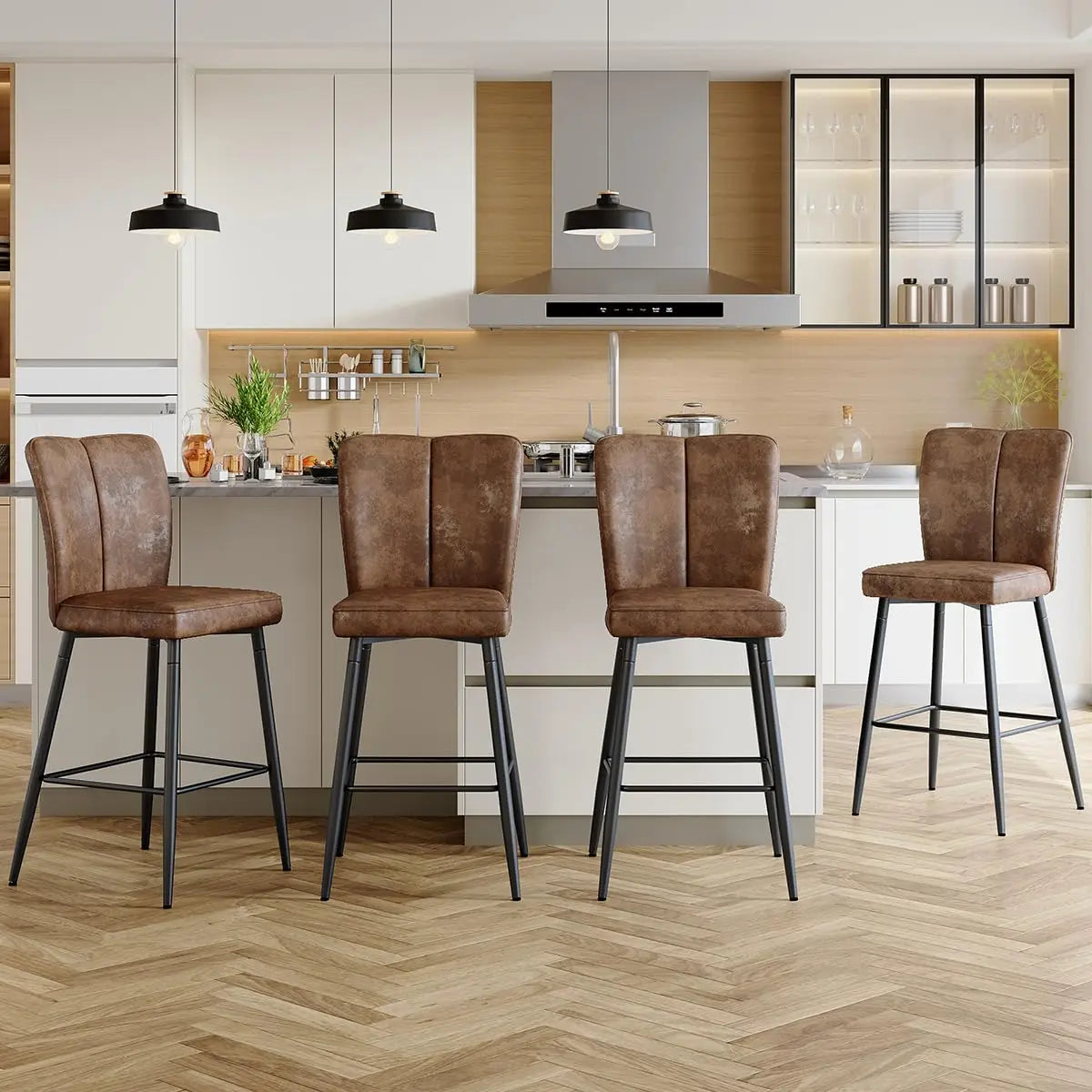 Counter Height Bar Stools Set of 4 - Kitchen Island Stools with Back,Black Barstools with Sturdy Metal Legs,Modern, Customized