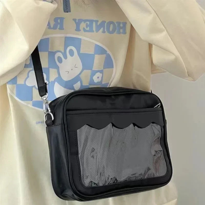 Japanese Harajuku Women's Ita Bag PU Transparent Pocket Itabag High School Girl Uniform JK Crossbody Shoulder Bag Handbag