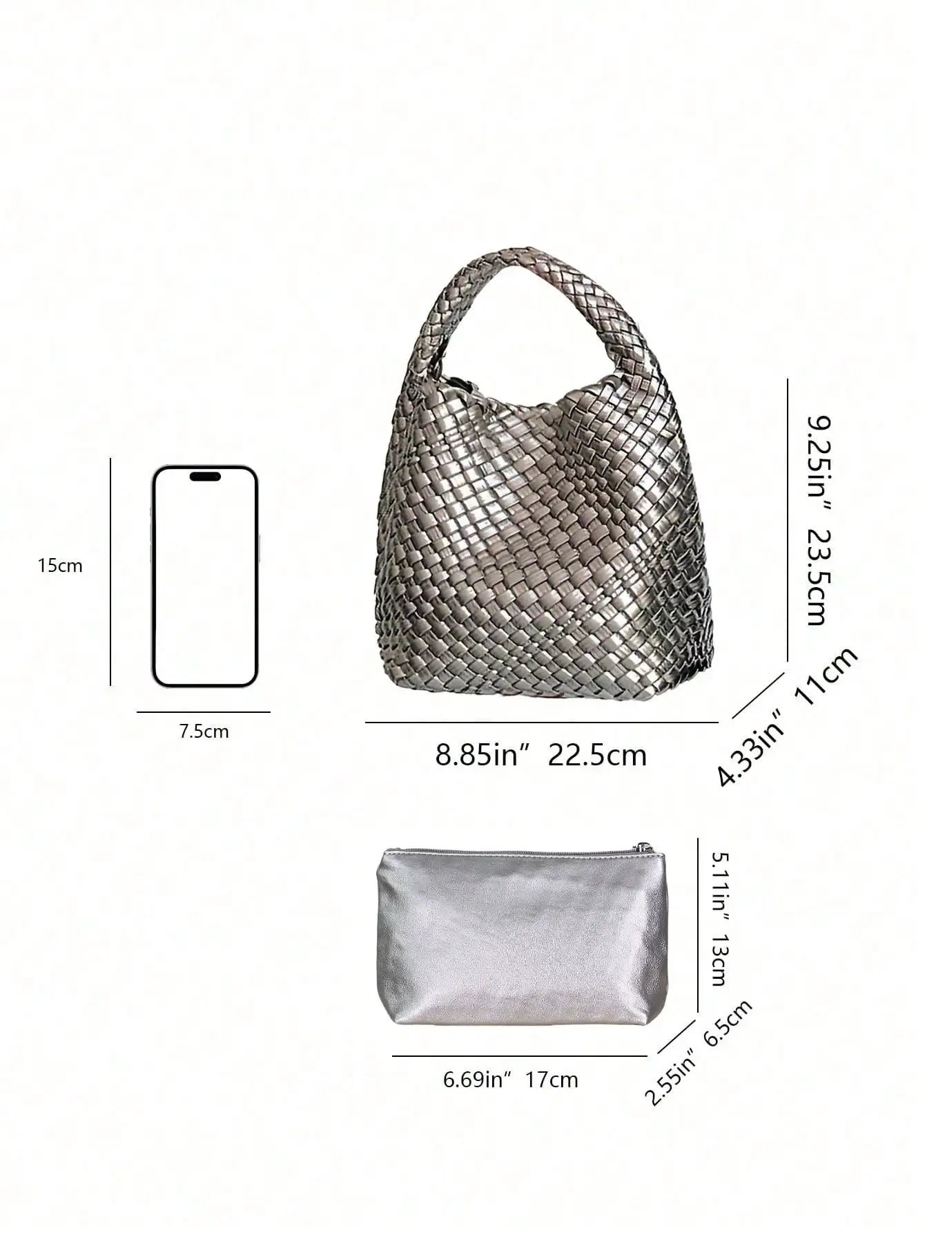 New portable fashion fashion niche design woven handbag bucket bag shoulder bag simple retro style bag work commuter white-colla