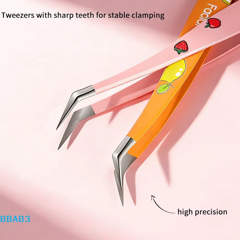 【B】False Eyelash Tweezers Lash Extension Stainless Steel Scrapbook Sticker Tape Picking Straight Head Elbow Tweezers DIY Crafts
