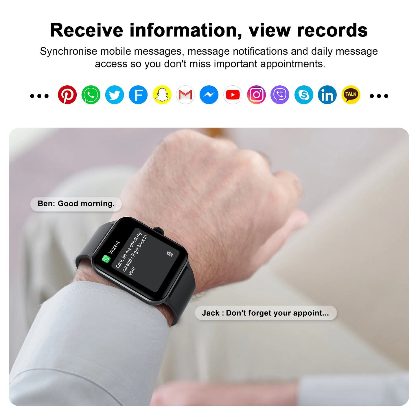 IOWODO R50 Waterproof Smart Watch 1.85'' HD Screen BT Calls SpO2 Heart Rate Monitor Men Women Smartwatch with 100 Workout Modes