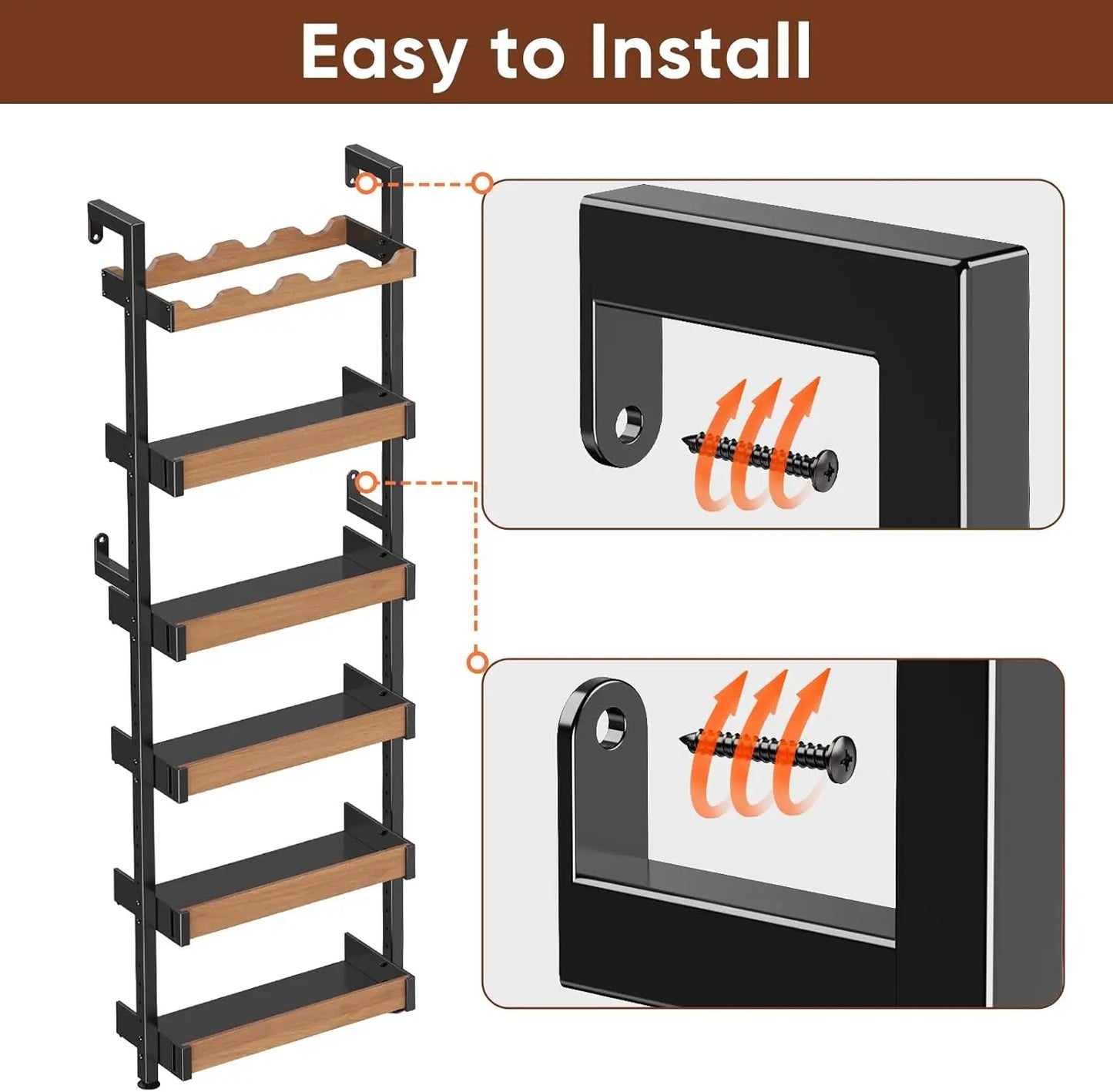 6-Tier Metal Wine Rack Wall Mounted, Adjustable Height Freestanding Floor Shelf for Home Bar Kitchen Storage