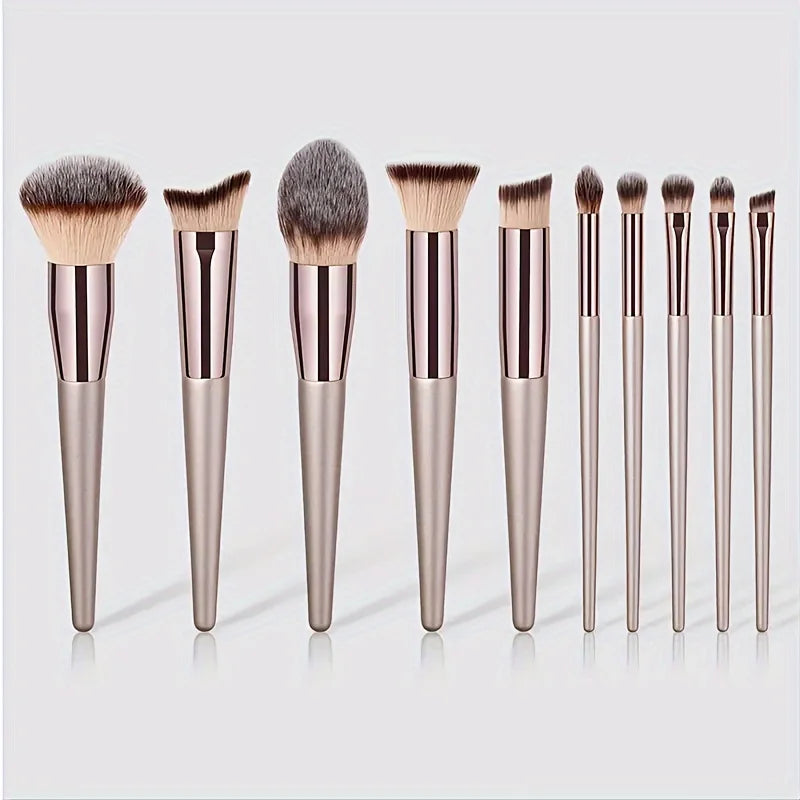 10-Piece Makeup Brush Set - Champagne, Eyeshadow Brush, Foundation Brush Multi-Functional Professional Brush Set