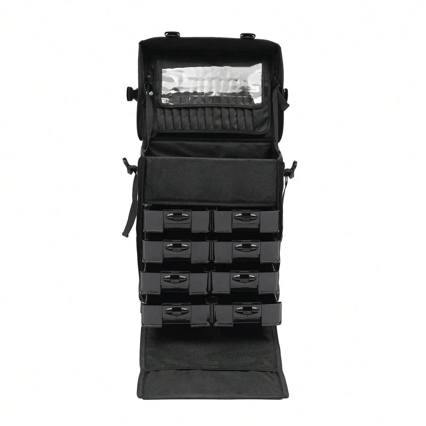 Professional Rolling Makeup Case w/ 8 Removable Drawers & 360° Wheels | Multi-Layer Cosmetic Trolley Black for Bridal MUA Travel