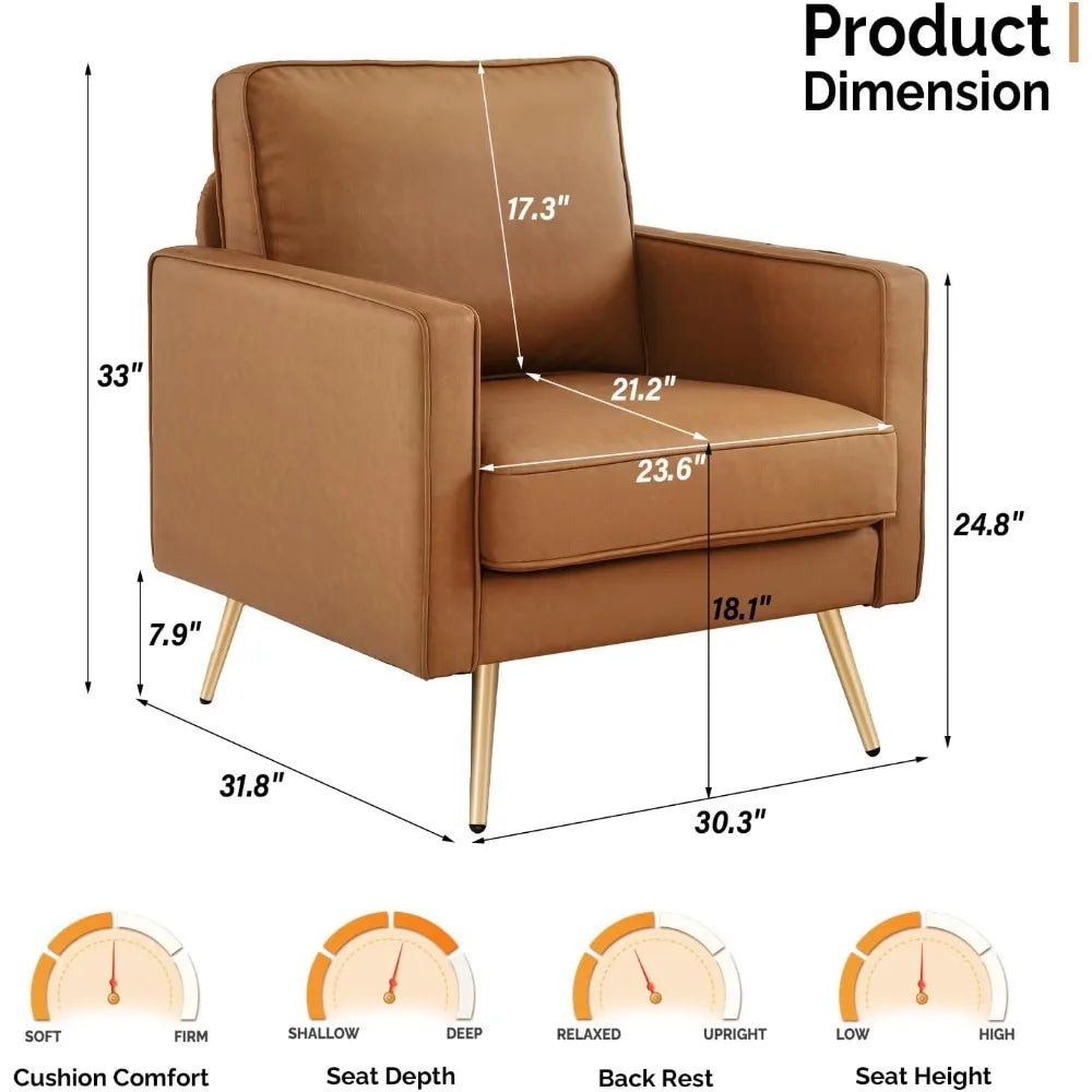 A set of two living room chairs, PU leather decorative chairs, medieval modern with armrests and soft cushions, sofa chairs