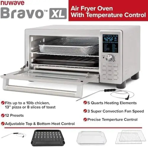 12-in-1 Air Fryer Toaster Oven, 30-QT XL Capacity, 50°-500°F Temperature Control, Adjustable Heaters