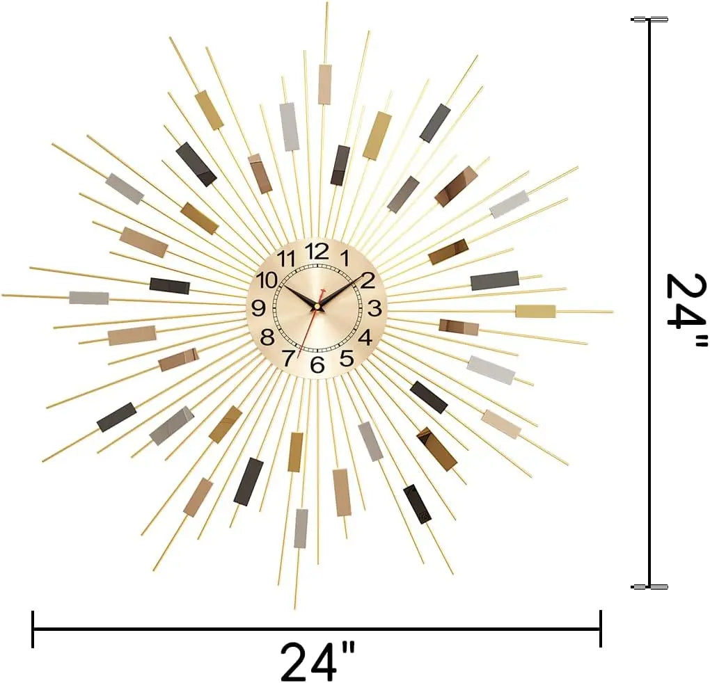 24" Silent Round Wall Clock, Modern Metal Decorative Clock for Living Room Bedroom Office