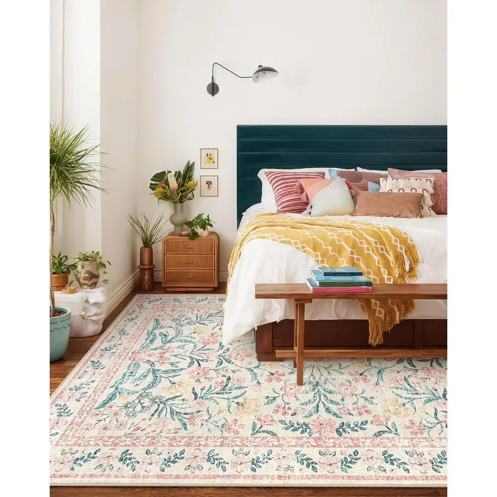 8x10 Bohemian Pink Area Rug, Soft and Non-Slip, Ideal for Living Rooms, Girls' Bedrooms, and Kids' Play Areas