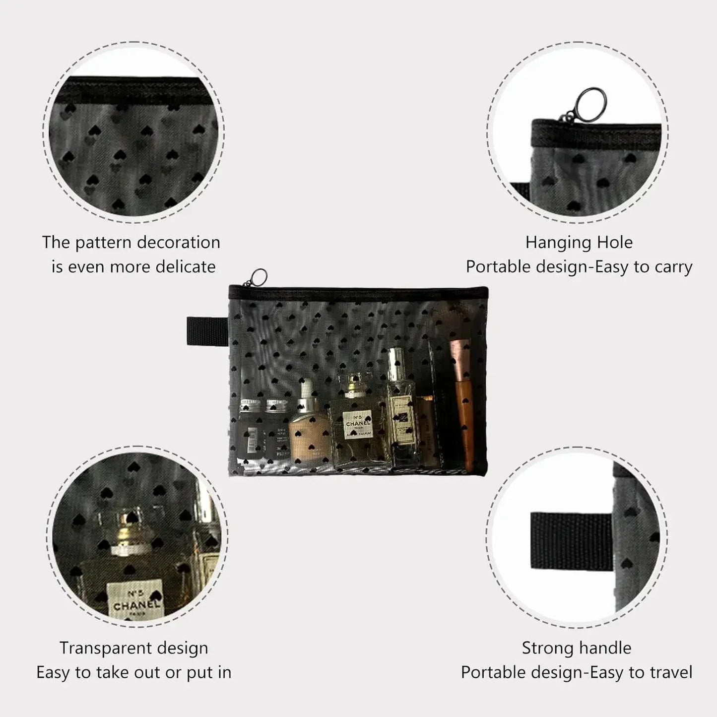Women Mesh Cosmetic Bag Travel Storage Makeup Bag Organizer Female Make Up Pouch Portable Small Large Toiletry Beauty Case