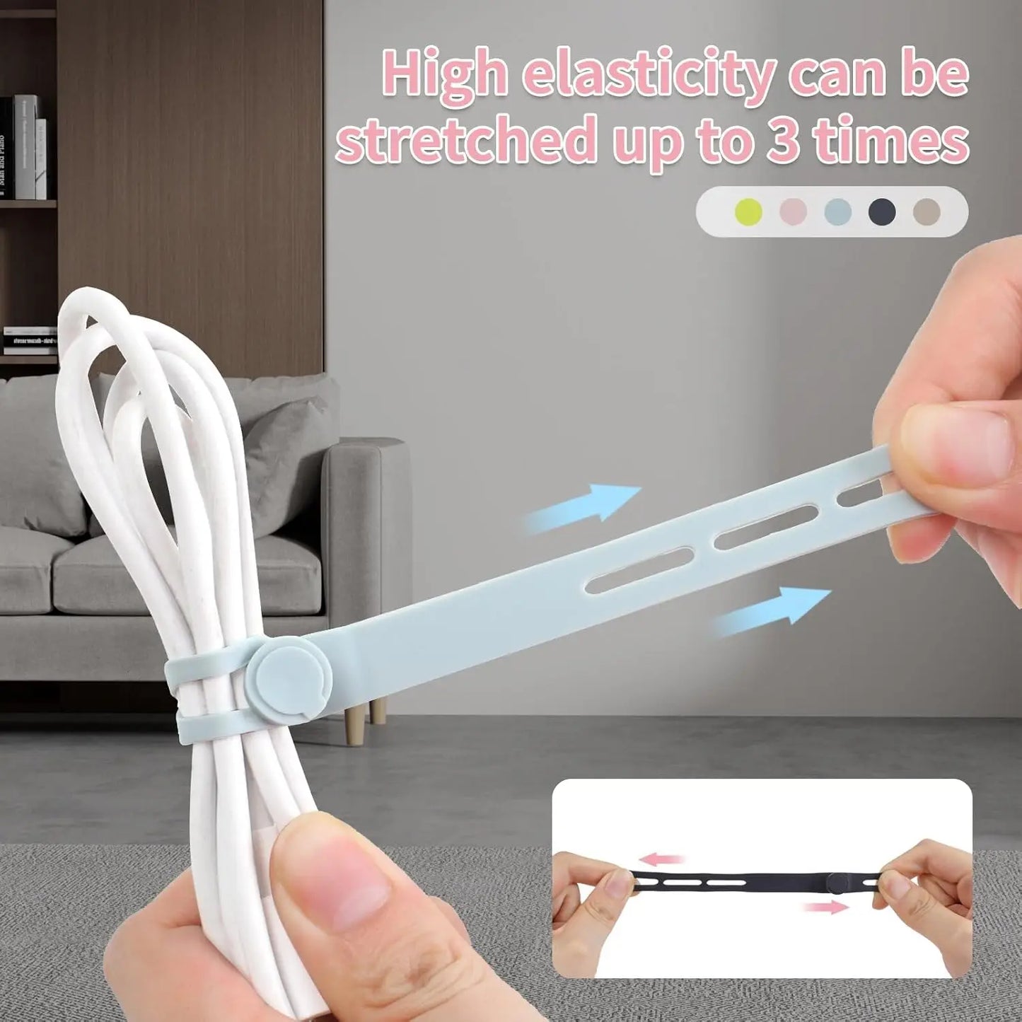 25 Pcs Silicone Cable Ties Reusable Cord Wraps for Electrical Cords, Earphone and Phone Charger Organizer with Locking Buckle