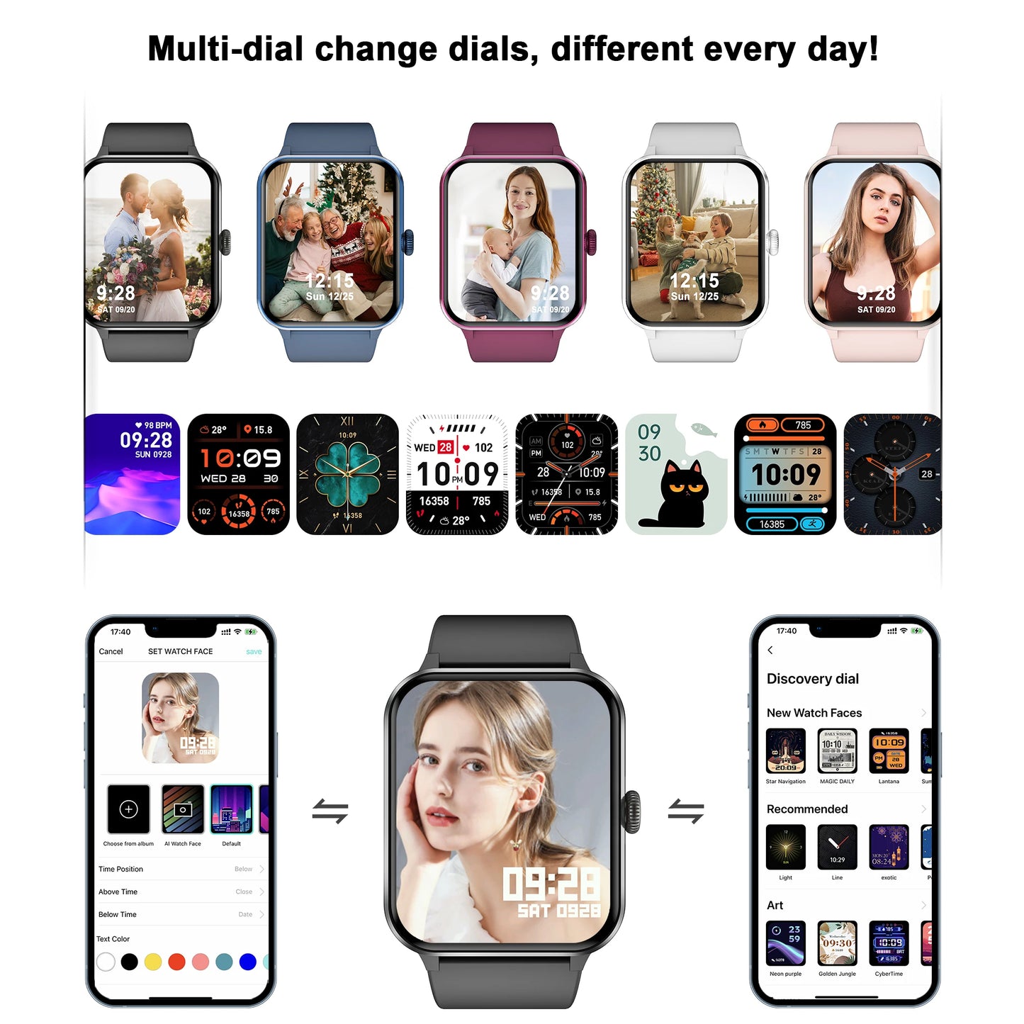 IOWODO R50 Waterproof Smart Watch 1.85'' HD Screen BT Calls SpO2 Heart Rate Monitor Men Women Smartwatch with 100 Workout Modes
