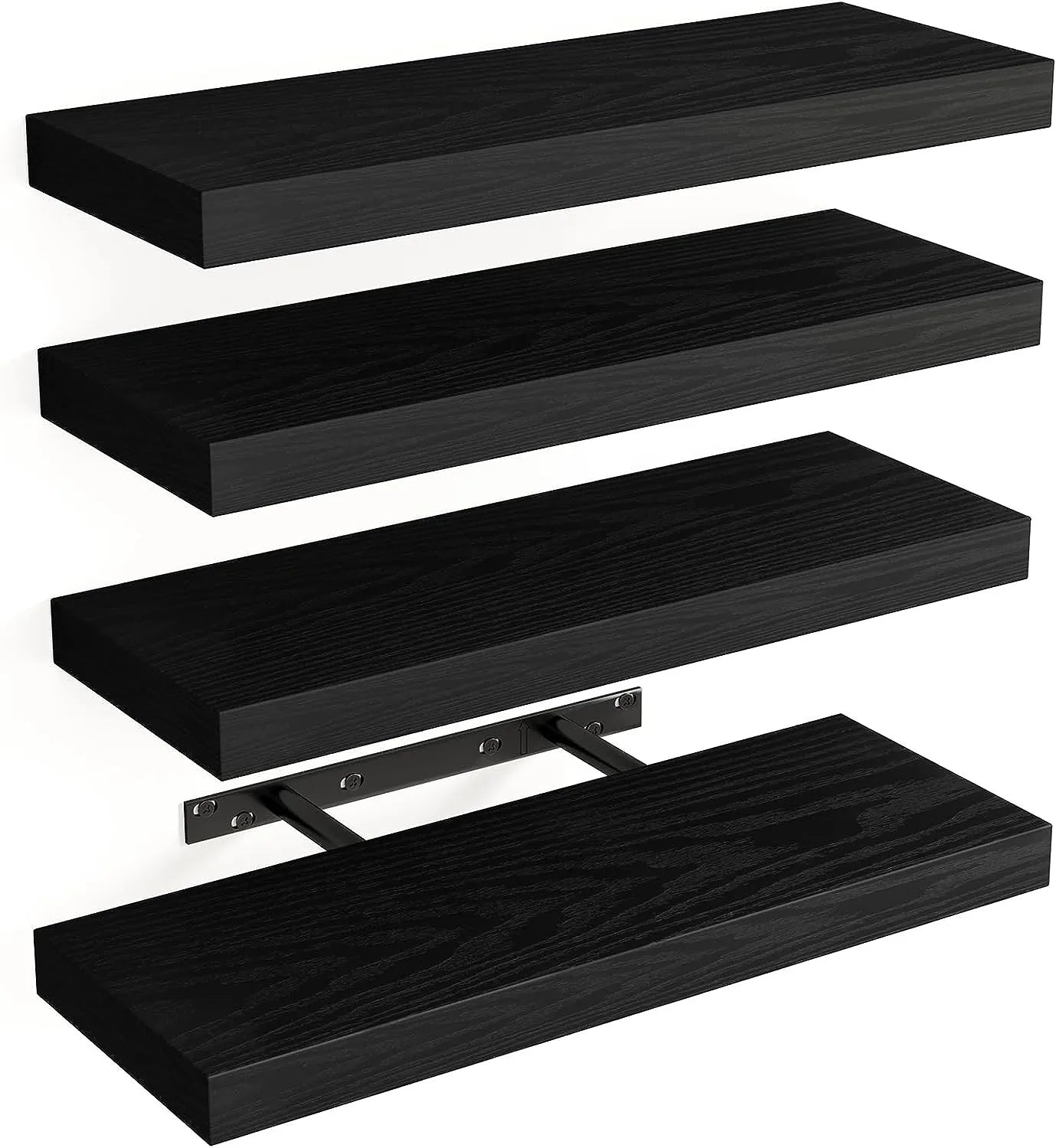 4 PACK Floating Shelves Black Wall Mounted Display Shelves for Living Room Bedroom Home Decor Minimalist Space Saving Storage