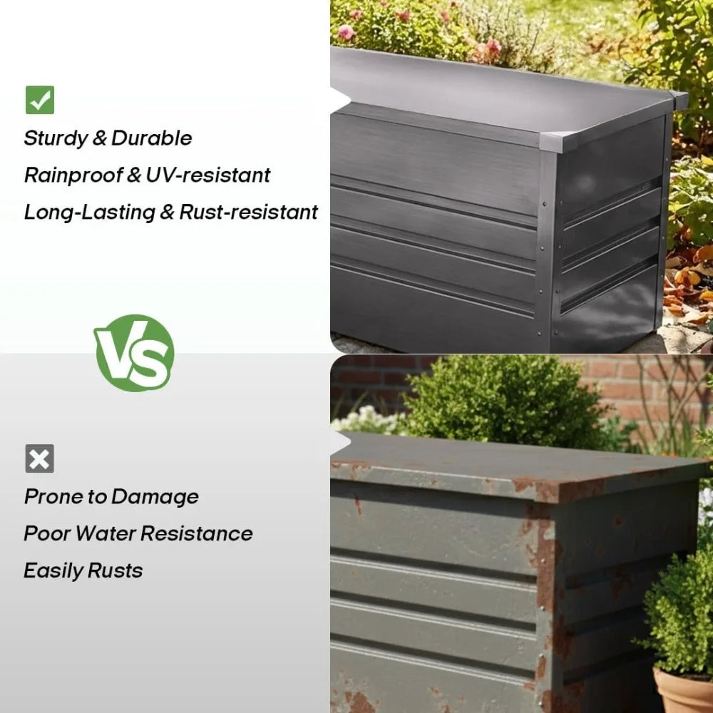 260Gal Waterproof Outdoor Storage Box, Large Metal Deck Box for Patio Cushions, Garden Tools, Pool Supplies, Gray