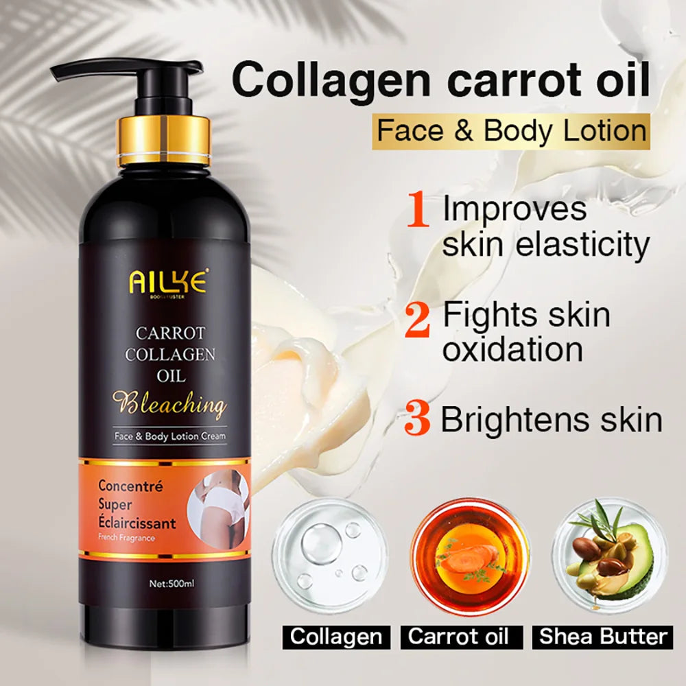 AILKE Whitening Body Lotion, Reduce Dark Spots, Even Skin Tone, With Collagen And Natural Carrot Oil, Skin Moisturizer, 500ml