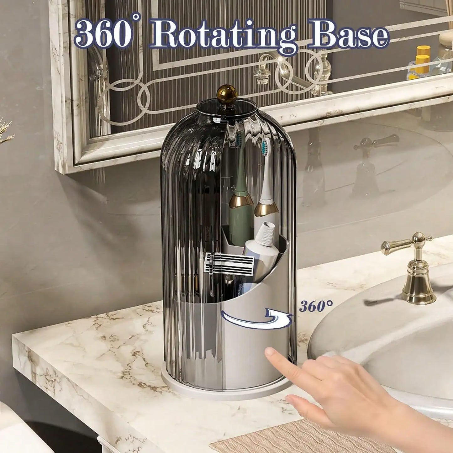 Dustproof Toothbrush Holders with Cover, Rotating Electric Toothbrush and Toothpaste Holder for Bathroom Countertop