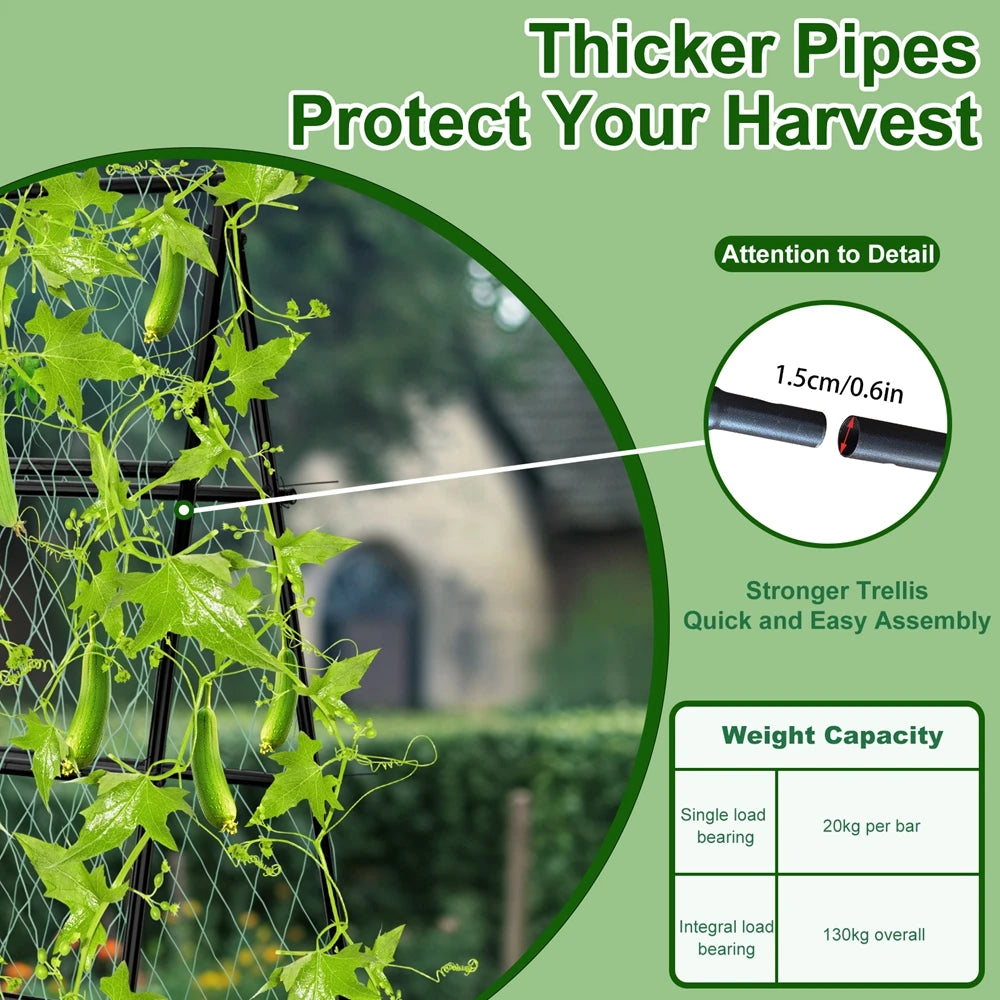 A-Shaped Metal Garden Trellis Climbing Plants Arch Outdoor Vine Plants Support with Netting
