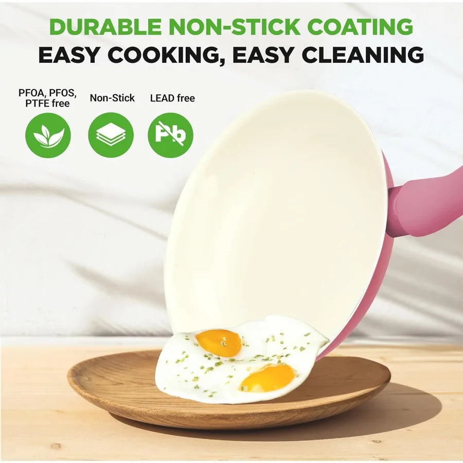 54Piece Kitchen Cookware Set Complete NonStick Ceramic Pots and Pans Set with Utensils Bakeware and Knife Set Gas Electric Indu