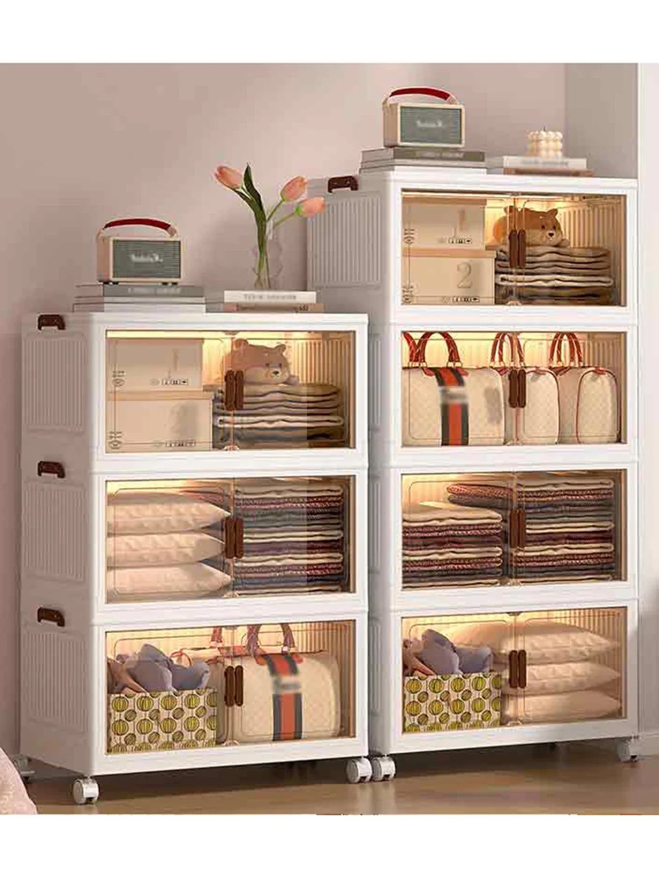 60cm 2/3/4/5 Layers Foldable Storage Cabinet with Wheels for Home Kitchen Bedroom Living Room Clothes Toy Shoes Storage Box