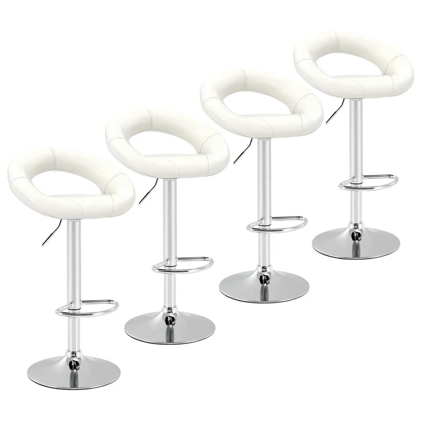 Adjustable Swivel Bar Stools Set 4 Hollow Back PU Leather Counter Chairs Footrest Metal Base Kitchen Bar White Customized