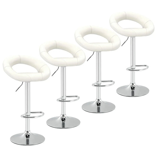 Adjustable Swivel Bar Stools Set 4 Hollow Back PU Leather Counter Chairs Footrest Metal Base Kitchen Bar White Customized