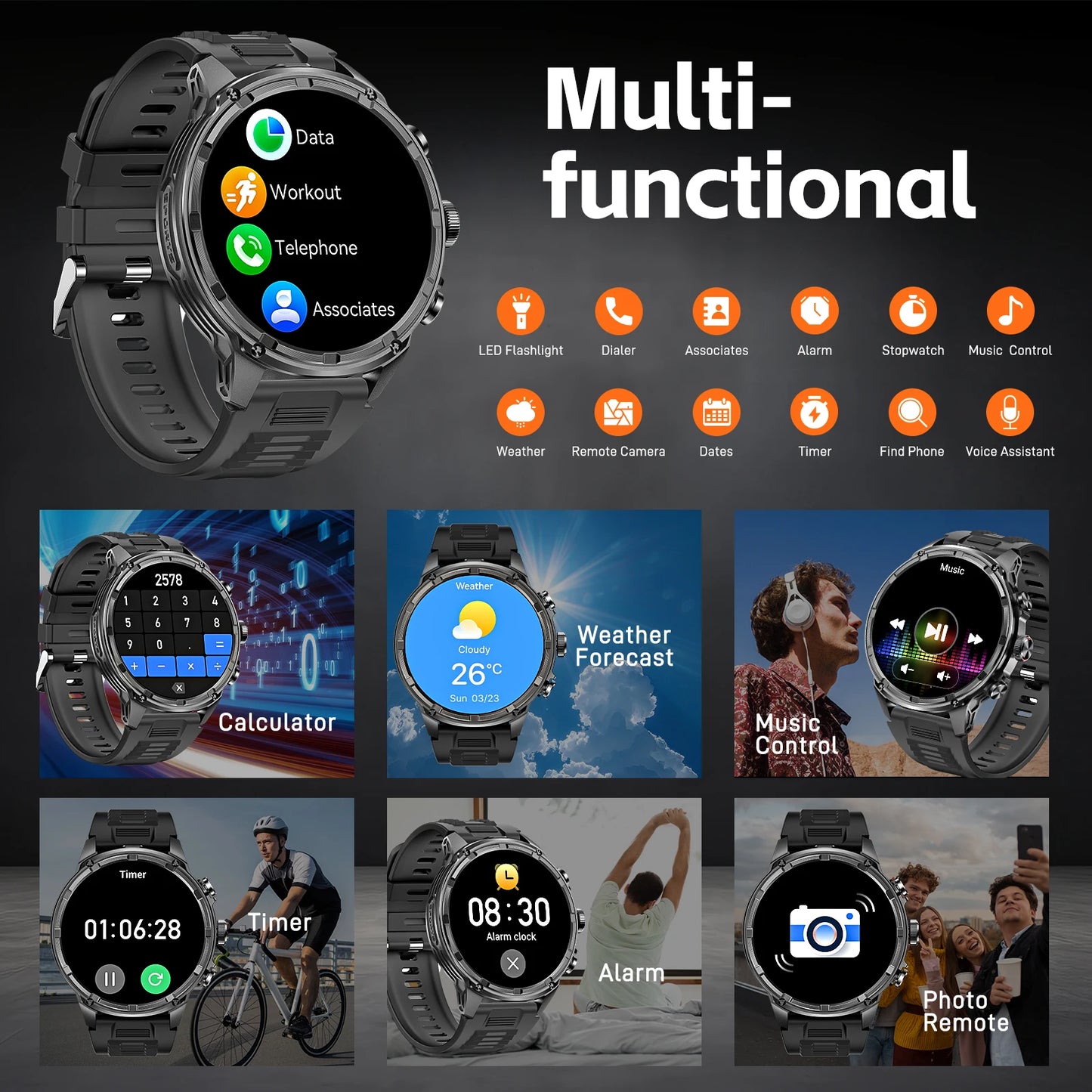 LaNikar New Military Smart Watches for Men 1.85”HD Rugged Smart Watch 710mAh Battery 100+ Sports Modes Heart Rate Sleep Monitor