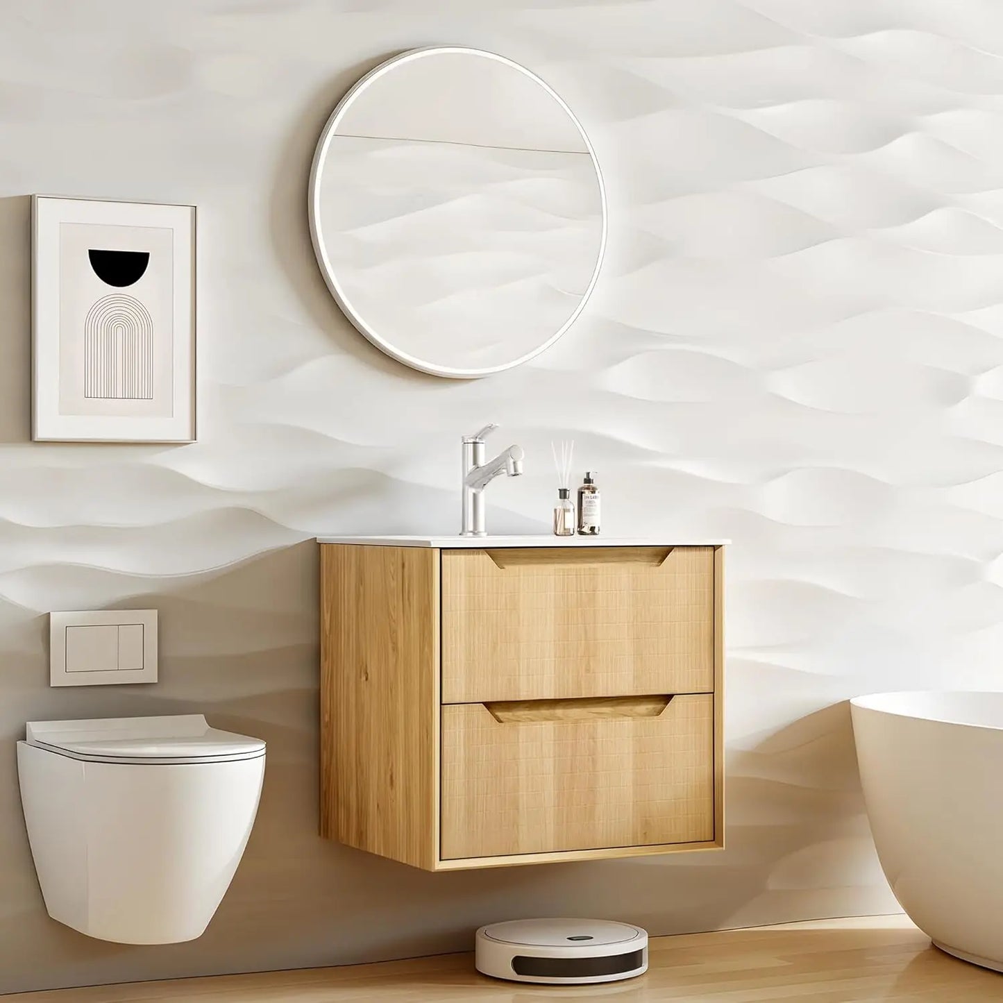 Bathroom Vanity with Sink, Wall Mounted Floating Cabinet for Bathroom, 2 Large Storage Drawers, Soft-Close System,, Customized