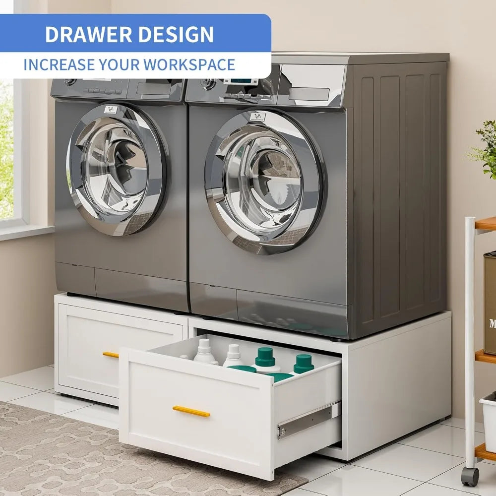 2 Pack Universal Laundry Pedestal 28" W 16" H with Drawer Heavy Duty Steel Washer Dryer Stand 440LBS Capacity