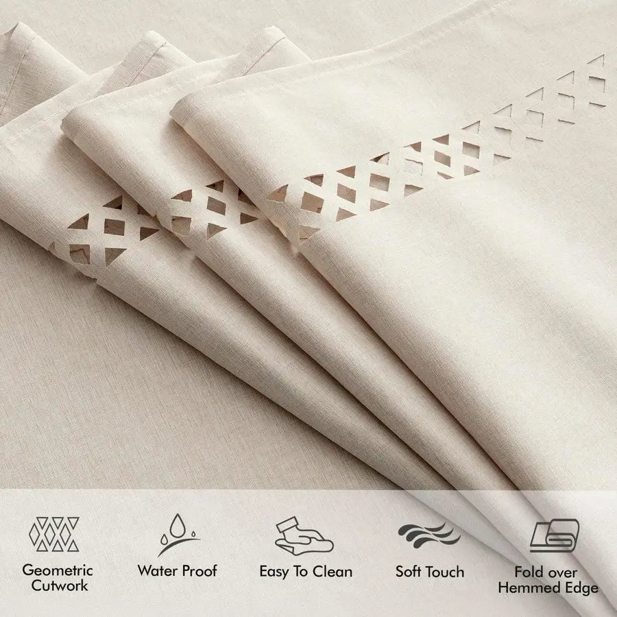 Beige Rectangle Linen Polyester Tablecloth with Decorative Cutouts Spring Waterproof Stain Resistant amp ShrinkProof Table Cloth