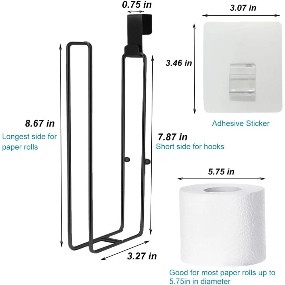 Matte Black Toilet Paper Holder Wall Mount, Holds 2 Rolls, Over Tank Storage, Bathroom Organizer, Space Saving, 1Pc