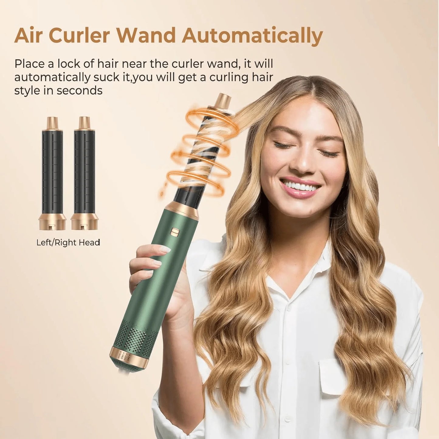 UKLISS 5-in-1 Green and Gold Air Styler: Perfect Valentine's Day Gift, 800W Power, for Curling Straightening, and Blow-drying