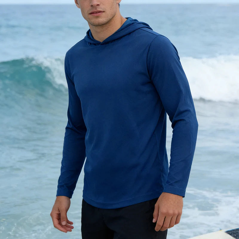 5pcs Men's T-shirt Sports Long Sleeved Shirts Hooded Solid Color Breathable Casual Shirt Suitable for Running And Fitness