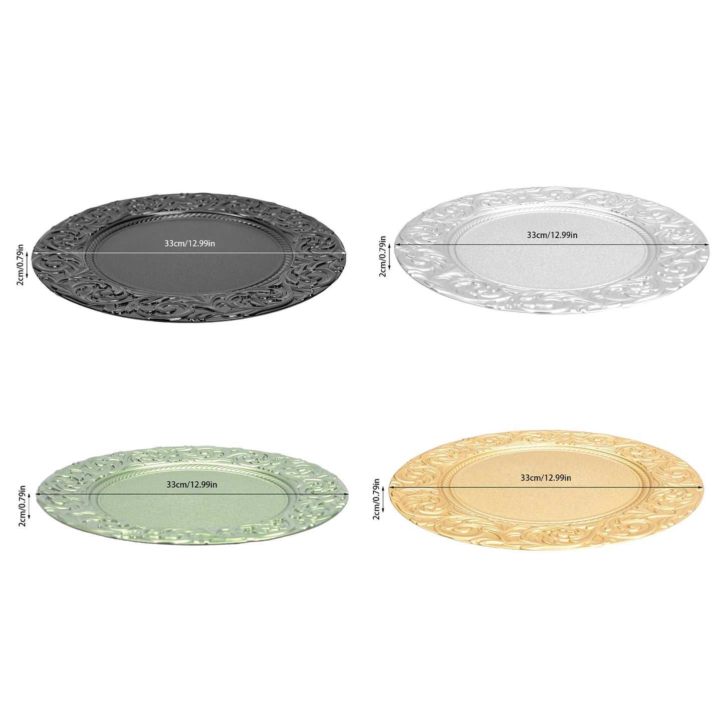 Charger Plates 100-Piece Set Round Reusable Serving Plates Gold Black Silver Green for Wedding Banquet Party Decor