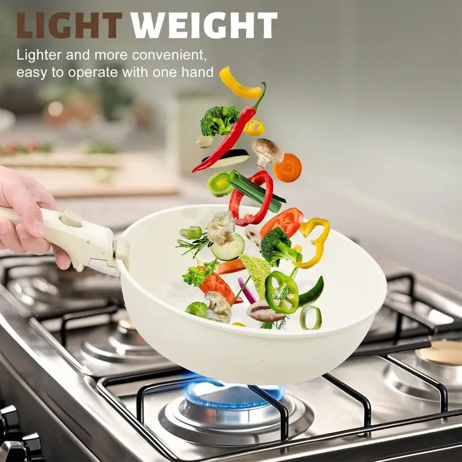 10 pcs Pots and Pan Set Non Stick with Detachable Handle, Ceramic Cookware Set for Stackable, Induction Kitchen Cookware Set for