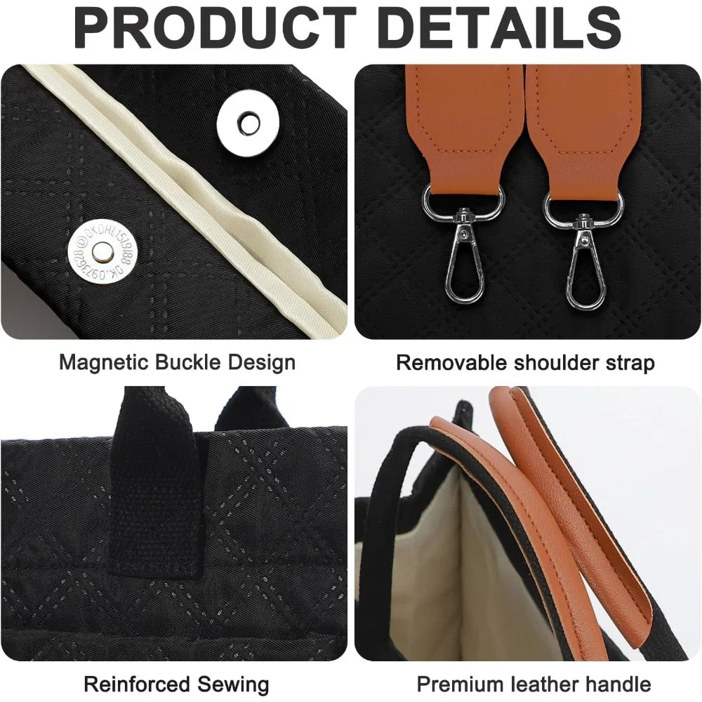 Tote Bag for Women with Pockets Compartments, Crossbody Bag Nylon Tote Shoulder Handbags Casual Work Bags Everything Tote Bag