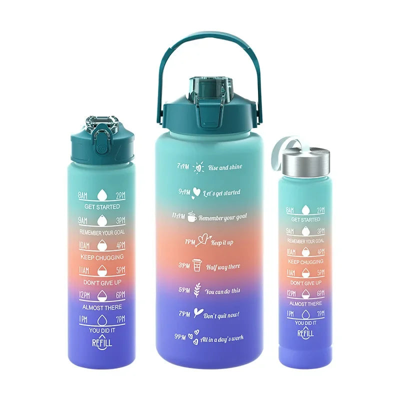 3-Piece Set Large Capacity Gradient Water Bottle,Water Bottle with Straw 2 Litre Leakproof with Time Marker,for Sports Fitness