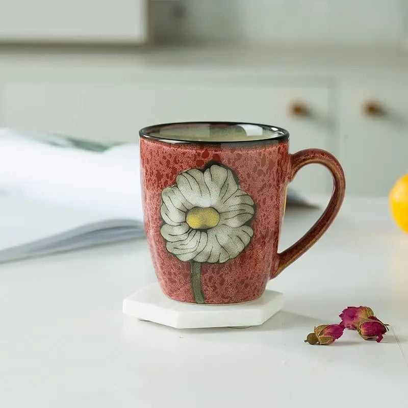 Ceramics 12oz Cappuccino Mug, Coffee & Tea Mugs, Microwave Dishwasher Safe, Perfect for Kitchen or Cafe in Red Blue Green Pink